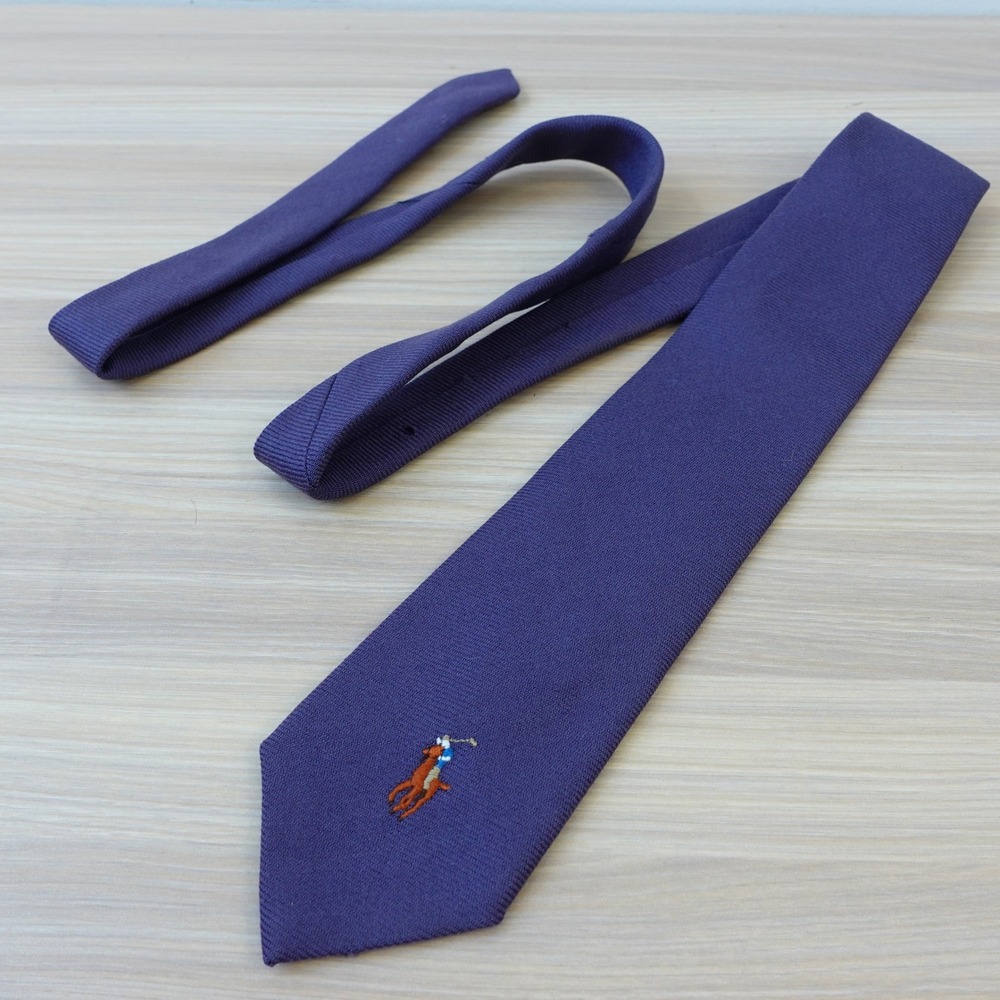 1980s Vintage POLO Ralph Lauren Tie Mens Puprle Eggplant Pony English Wool Horse